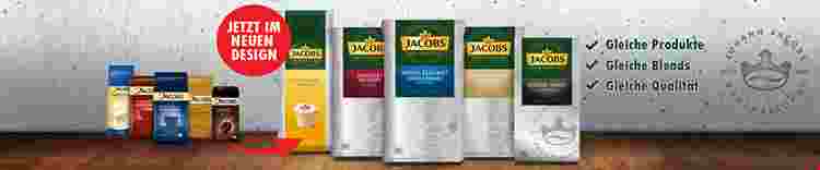 Banner des Jacobs Professional Relaunch. Mehrere Produkte im neuen Design.